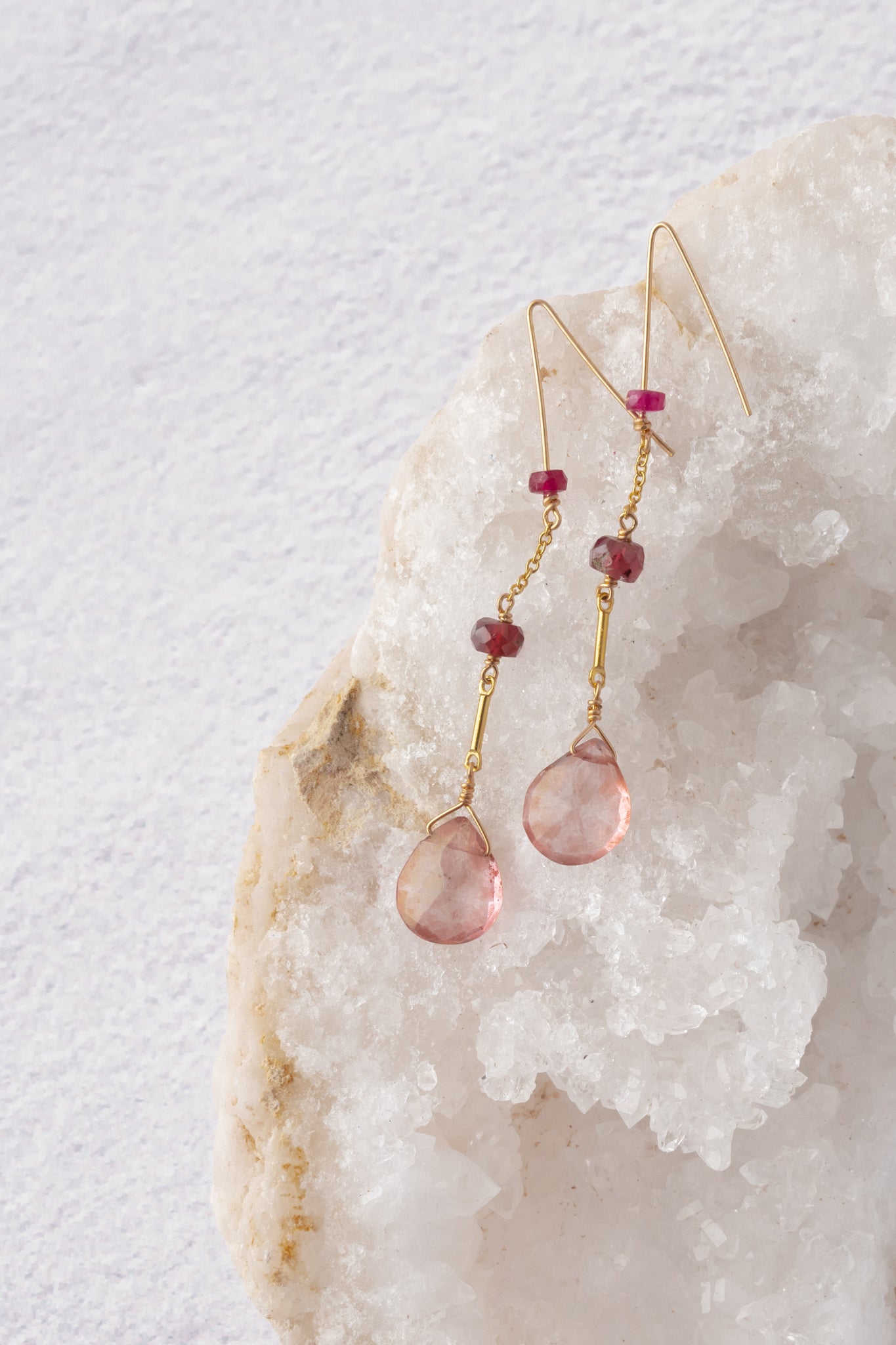 Delisch Rose Quartz/Sapphire Tier Earring, 14k Gold fill