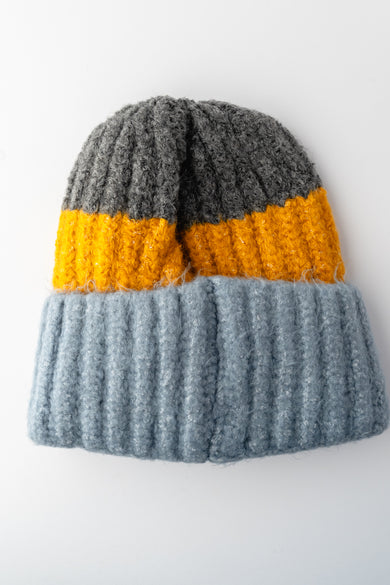 Leto Accessories Color Block Wool Blend Beanie, Blue/Mustard
