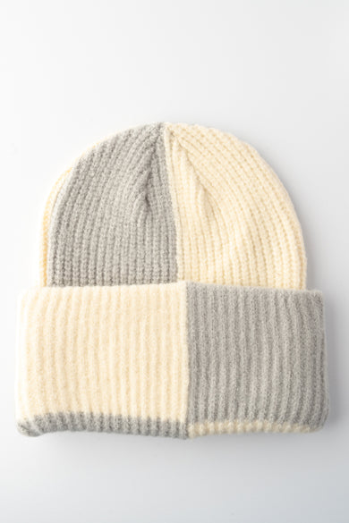 Leto Accessories Two Tone Ribbed Knit Beanie, Gray/Ivory