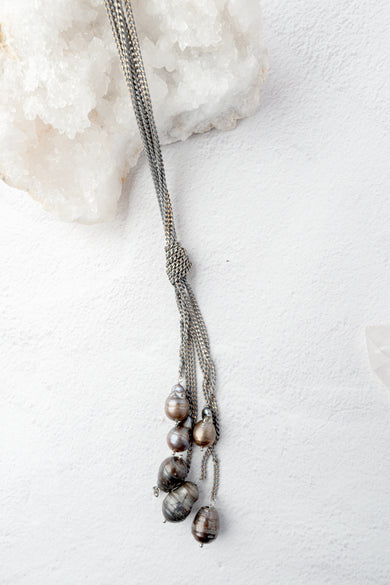 Escape from Paris Tahitian Pearl Long Necklace, Multi Chain