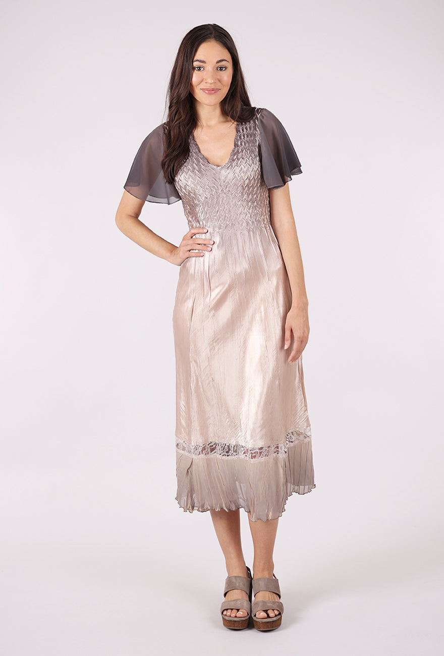 Komarov Flutter Sleeve Ombre Dress, Oyster Smoke