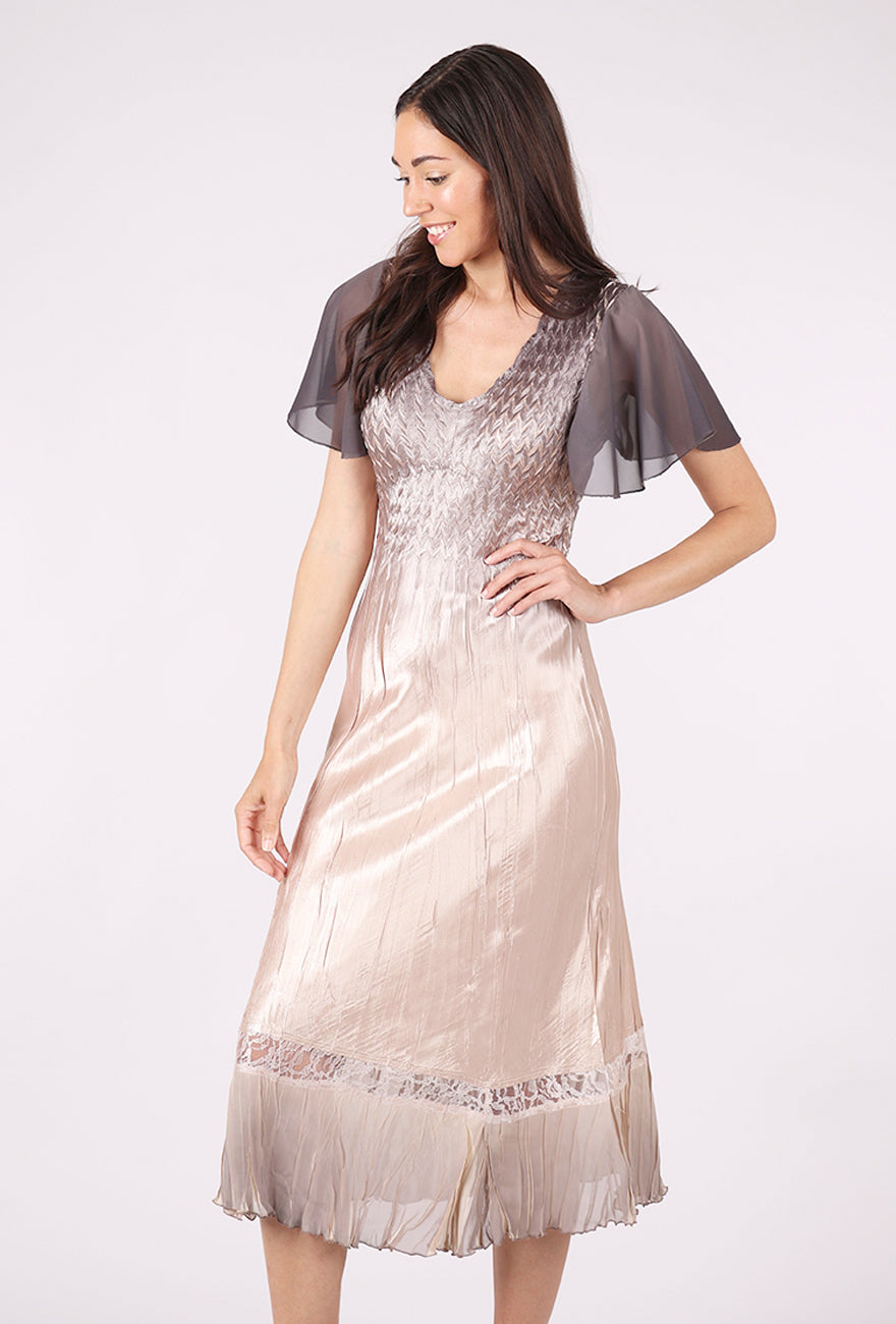 Komarov Flutter Sleeve Ombre Dress, Oyster Smoke