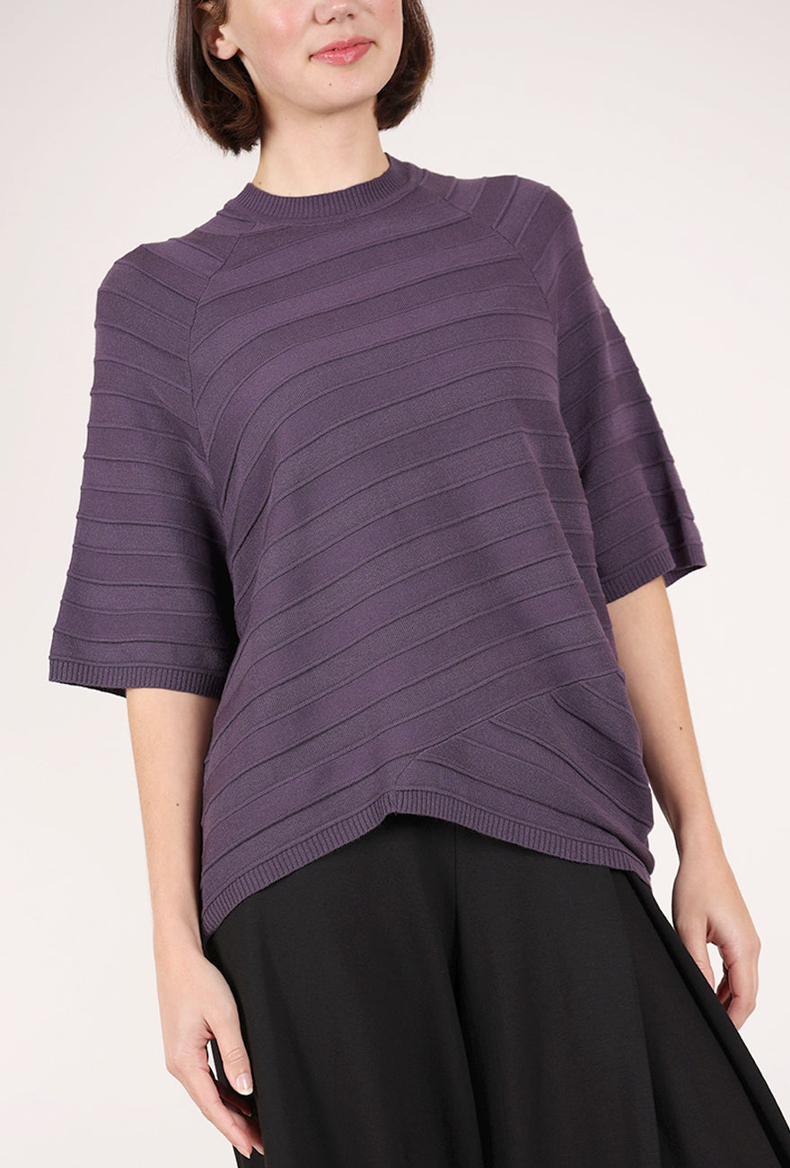 Ozai Ribbed Asym Crewneck Sweater, Grape