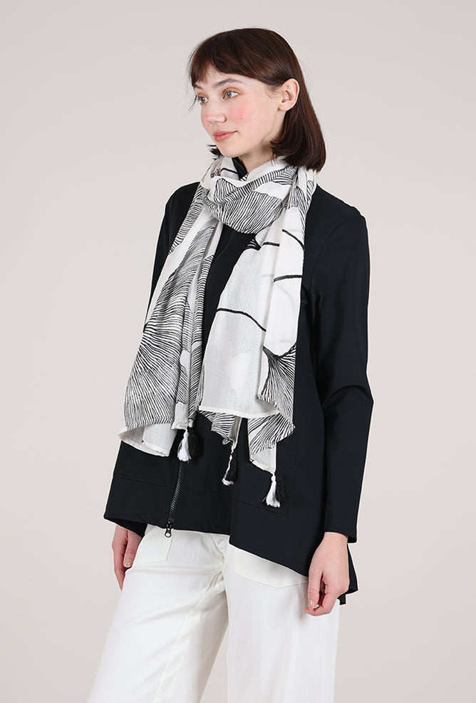 Dupatta Designs Ginkgo Floral Scarf, White/Black