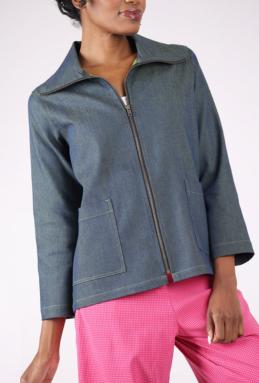 Christopher Calvin Zippy Denim Jacket, Denim/Lime
