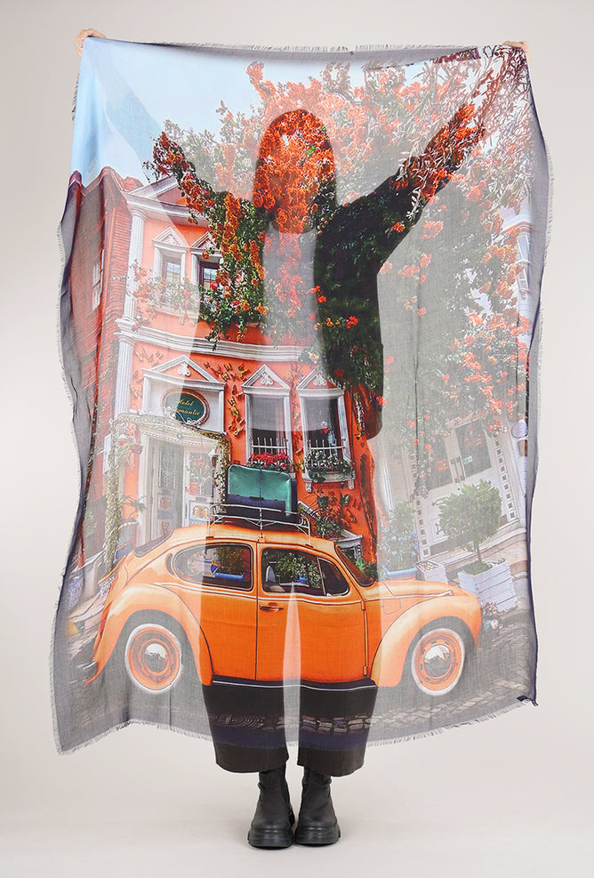 Blue Pacific Vintage Artisan Bug Scarf, Orange