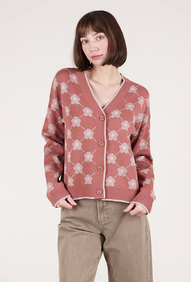 Hem & Thread Flower Jacquard Cardie, Terracotta