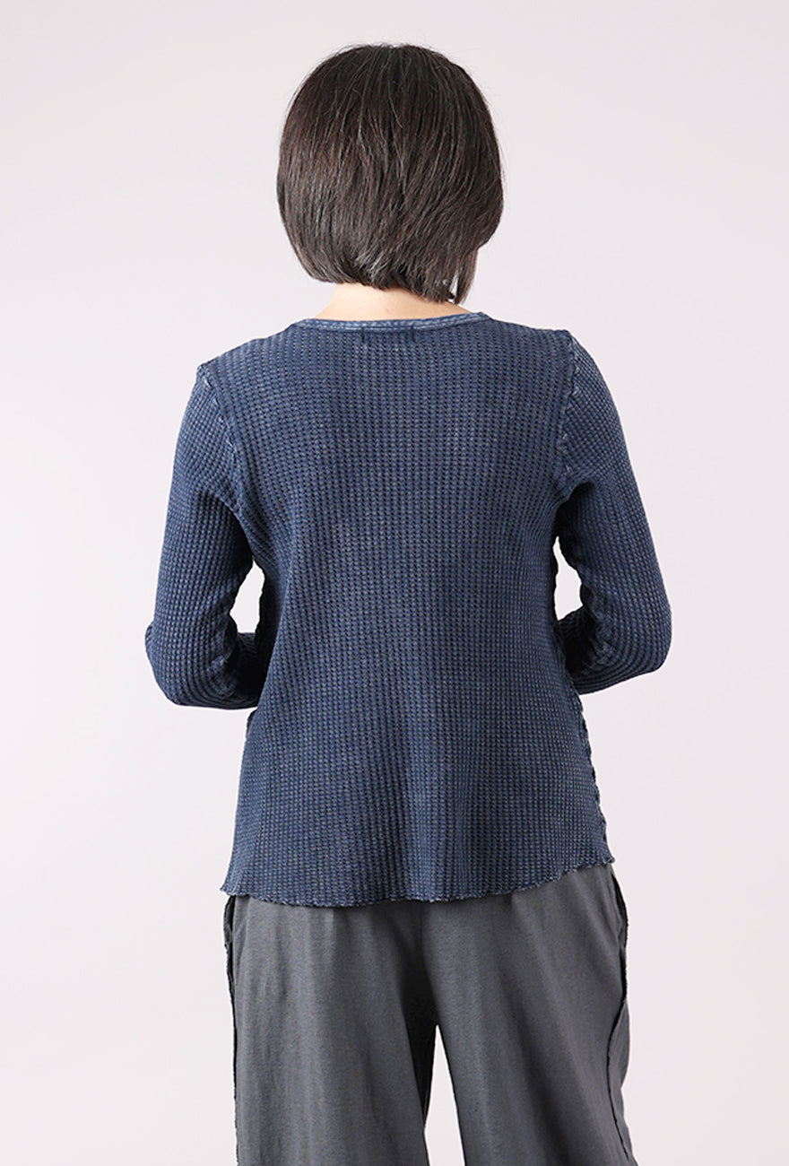 Fenini Garment Dye Waffle Pleat Top, Denim