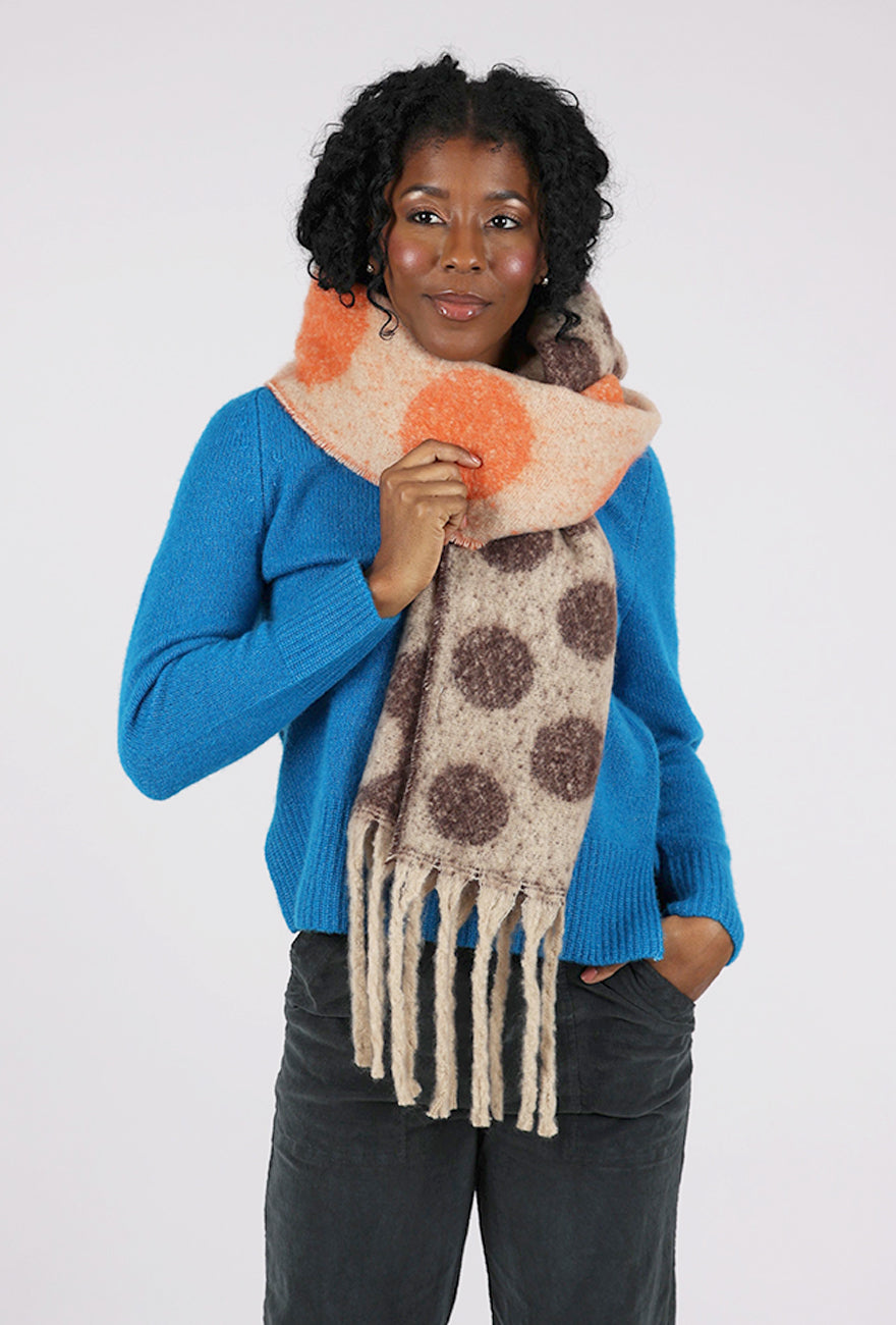 Knit Bon Bons Oversize Polka Dot Patchwork Scarf, Brown/Orange