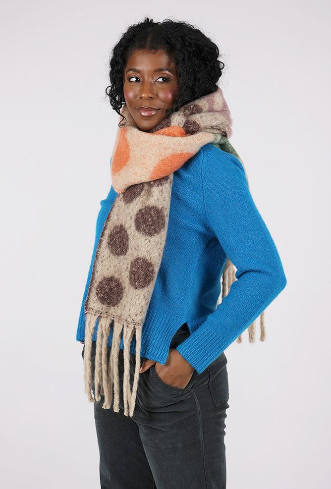 Knit Bon Bons Oversize Polka Dot Patchwork Scarf, Brown/Orange