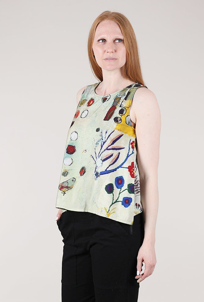 3 Potato Signature Print Tank, Sage/Maroon