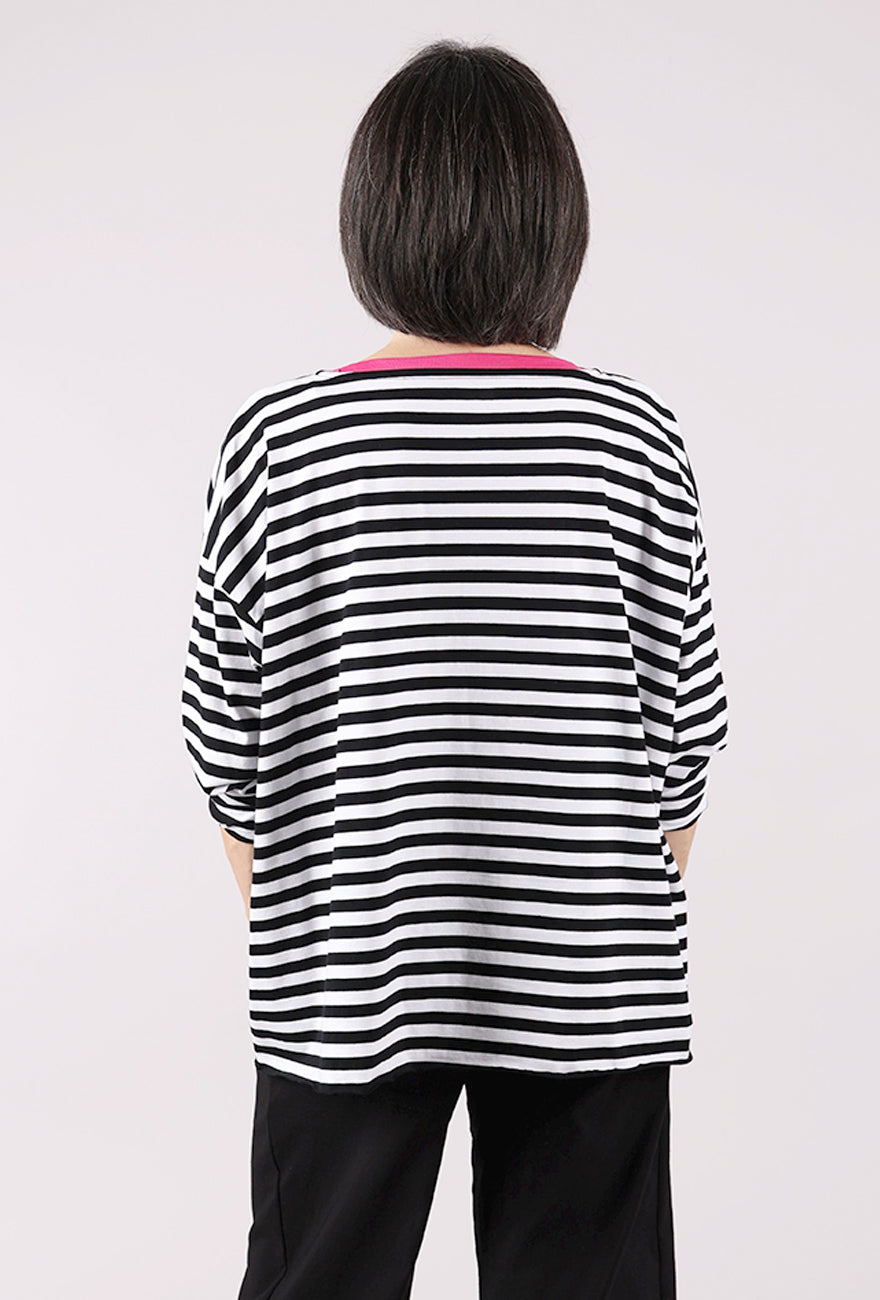 Planet Striped Boxy Tee, Black/Lipstick