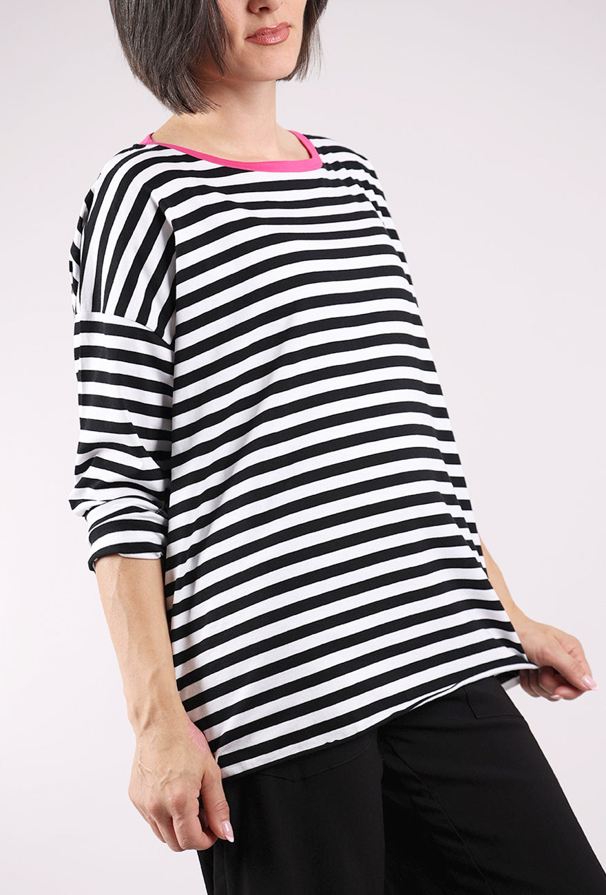 Planet Striped Boxy Tee, Black/Lipstick