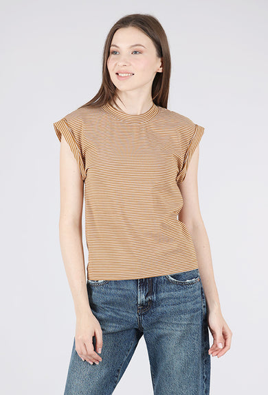 Pistola Olivia Rolled Sleeve Tee, Dark Rum Stripe