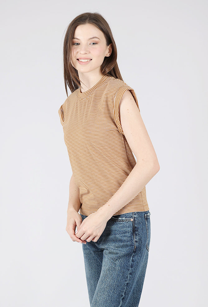 Pistola Olivia Rolled Sleeve Tee, Dark Rum Stripe