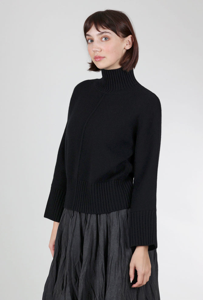 Kinross Cashmere Luxe Cashmere Rib Trim Mockneck, Black