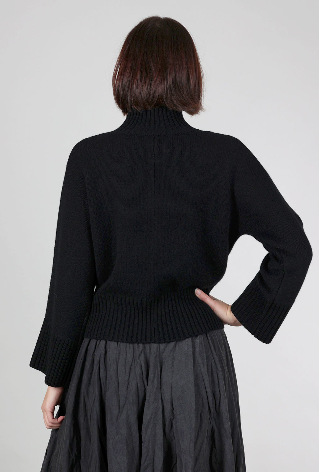 Kinross Cashmere Luxe Cashmere Rib Trim Mockneck, Black