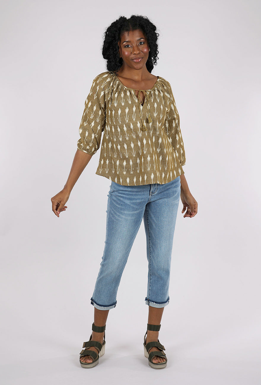 Mata Traders Tulum Tassel Top, Olive Ikat