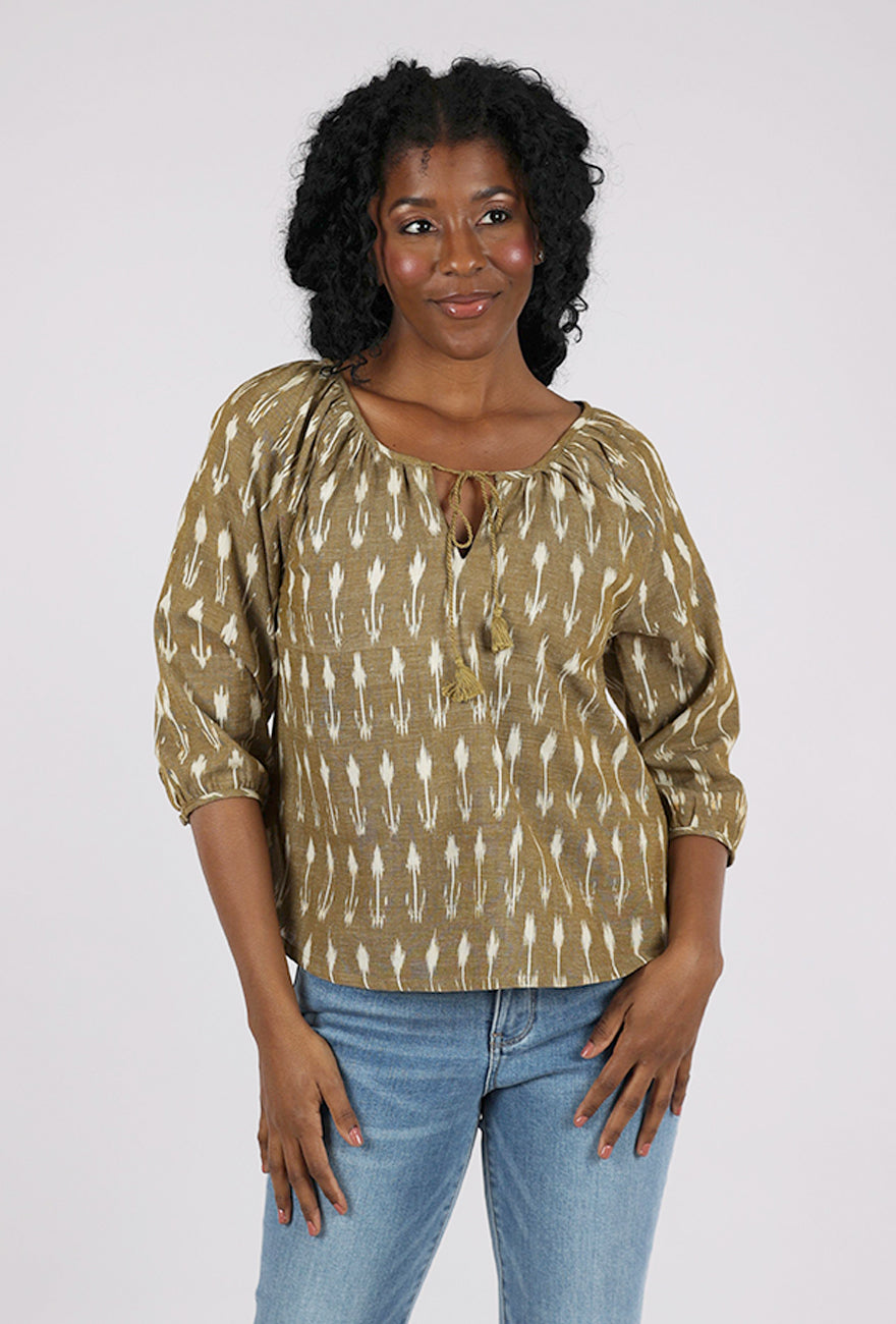 Mata Traders Tulum Tassel Top, Olive Ikat