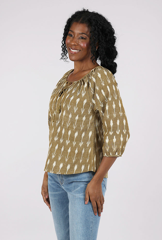 Mata Traders Tulum Tassel Top, Olive Ikat