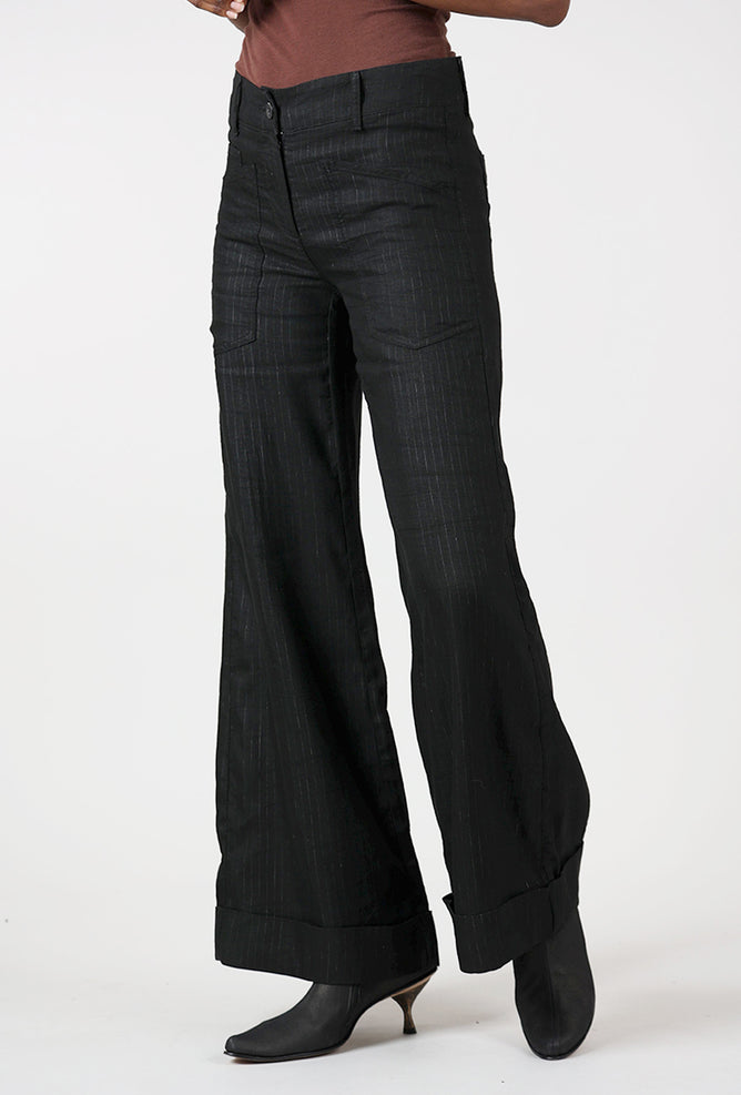 Hannes Roether Pinstripe Flare Trouser, Black