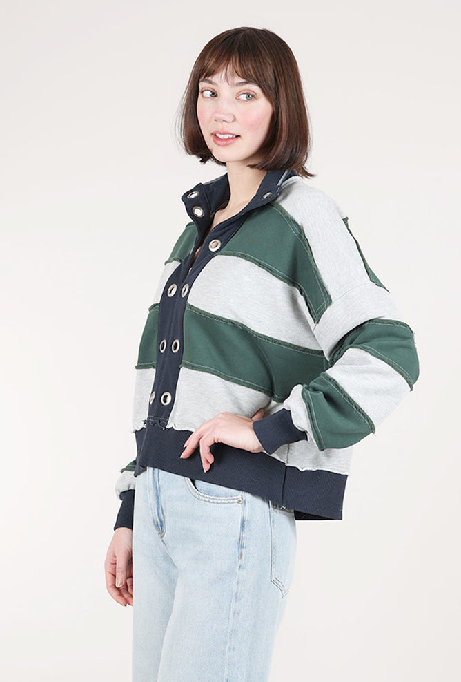 Hem & Thread Striped FT Crop Pullover, Forest/Navy
