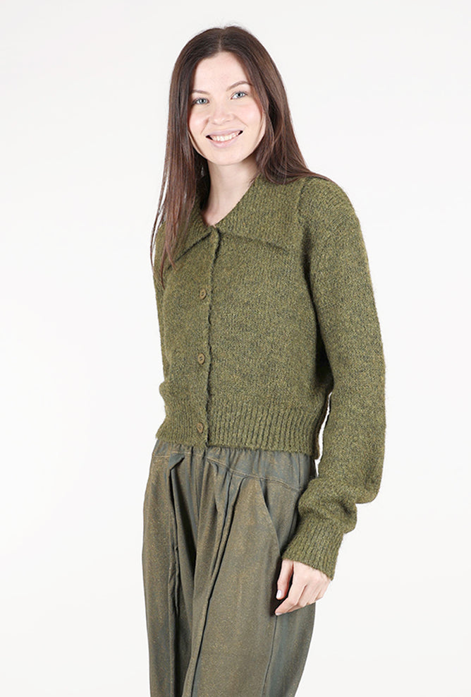Grade & Gather Button Up Cardie, Dark Moss