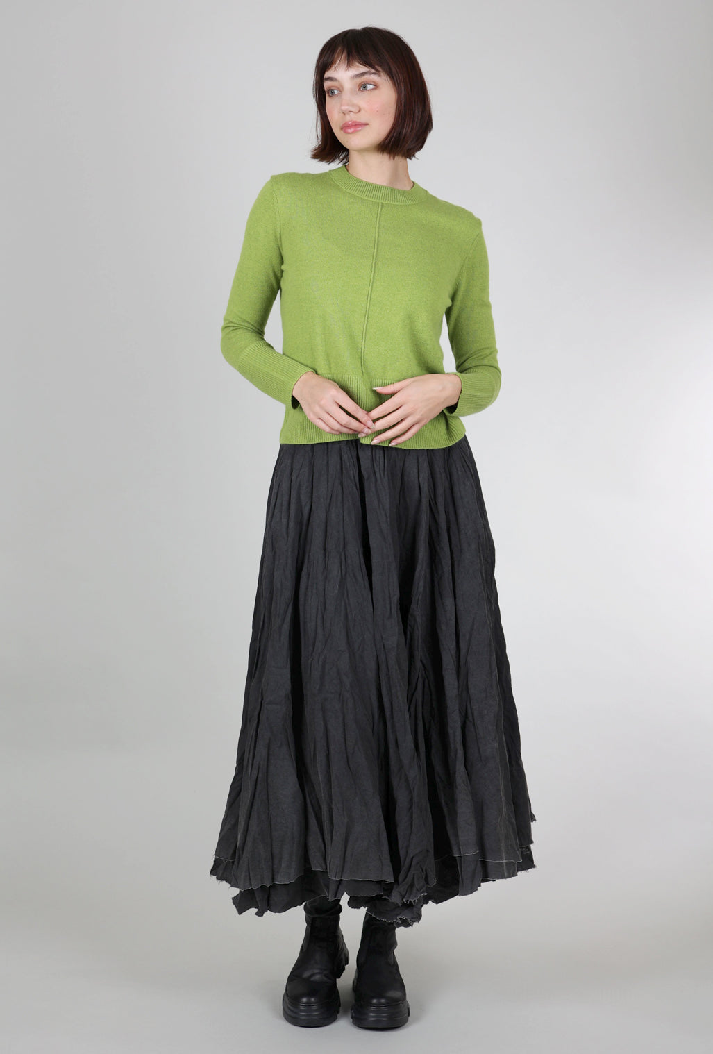 Kinross Cashmere Exposed Seam Crew, Moss