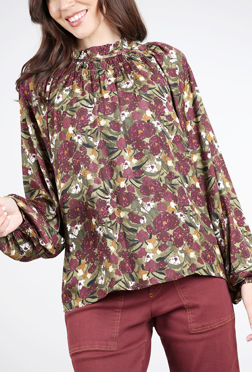 Grade & Gather Balloon Sleeve Blouse, Dark Jewel