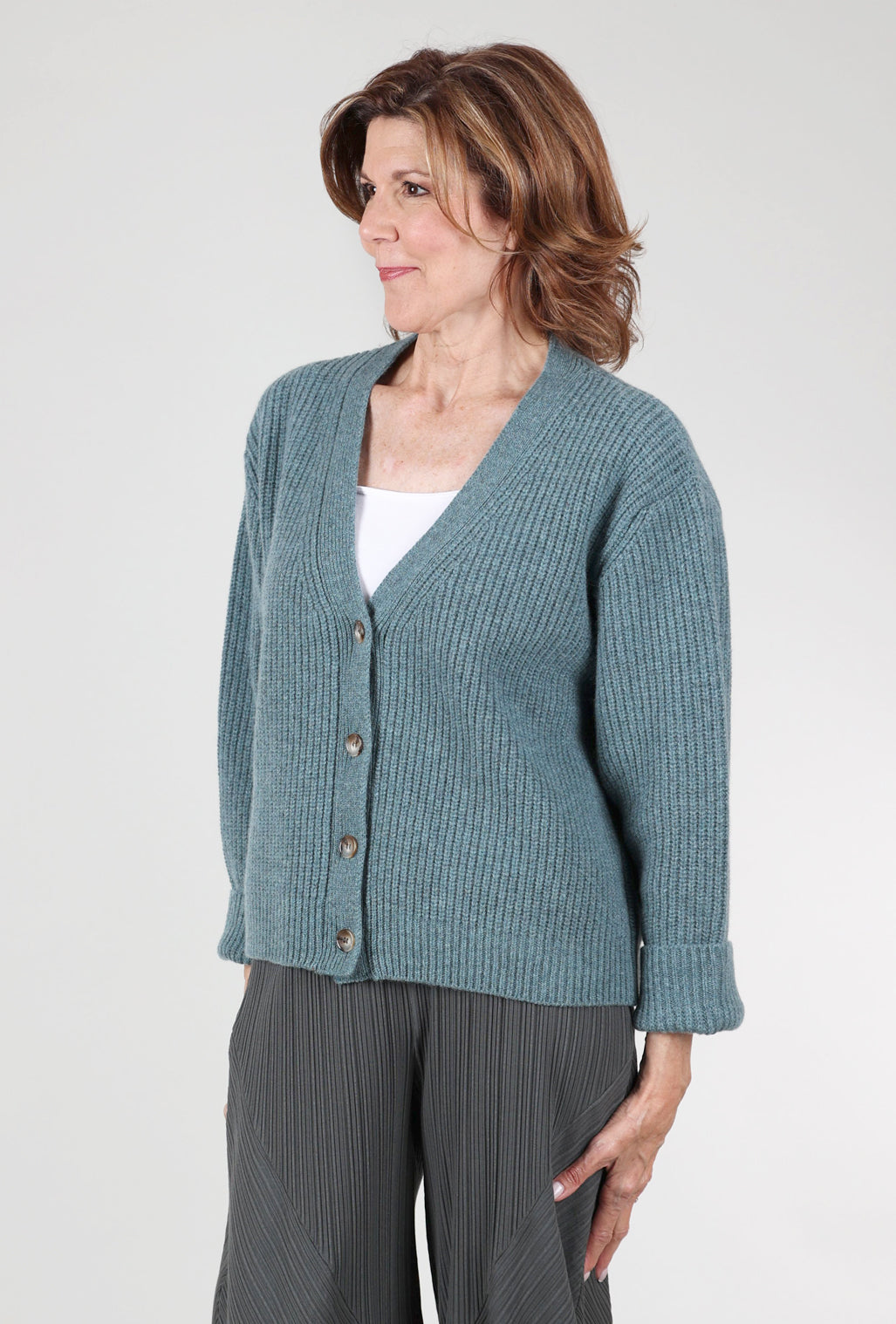Bibico Amita Ribbed Cardie, Caspian