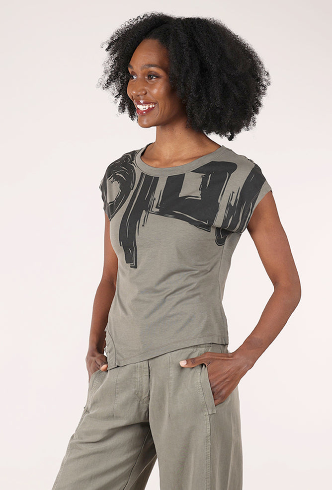 Graphic Cap Sleeve Tee, Khaki