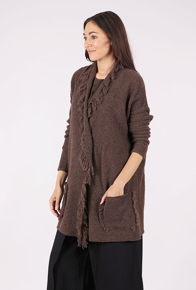 Grizas Fringed Lapel Cardie, Coffee