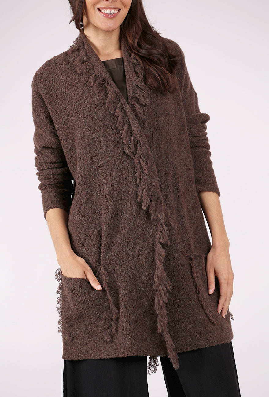 Grizas Fringed Lapel Cardie, Coffee