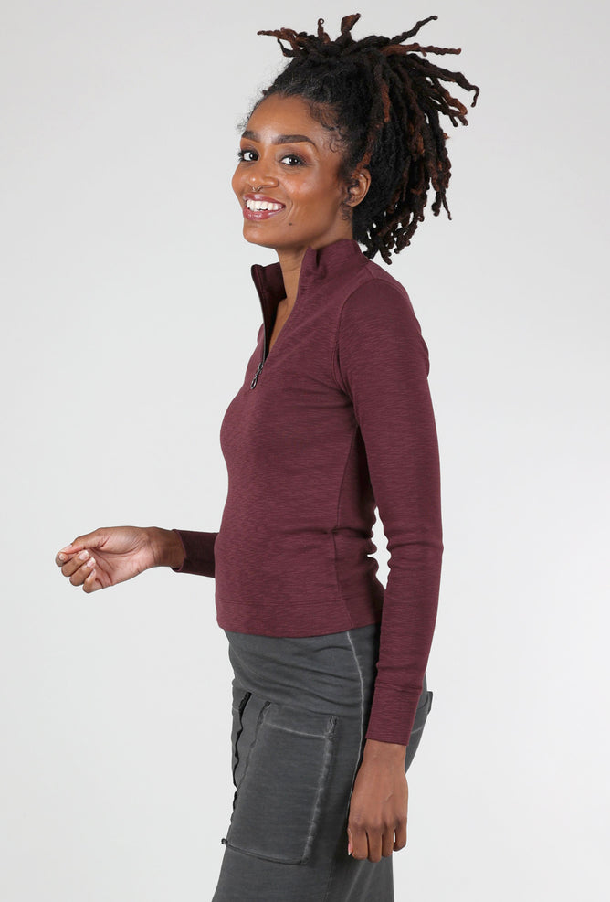 Lilla P Zip-Front Mock Neck Top, Wine
