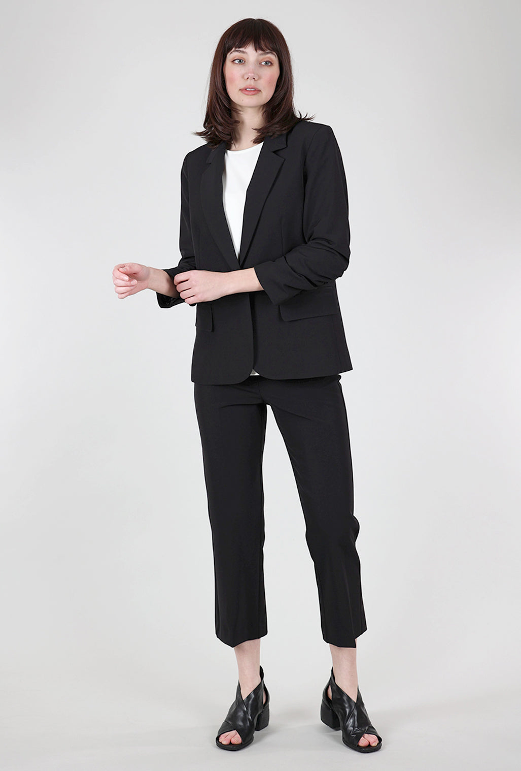 Estelle & Finn Crepe Ruched-Sleeve Blazer, Black