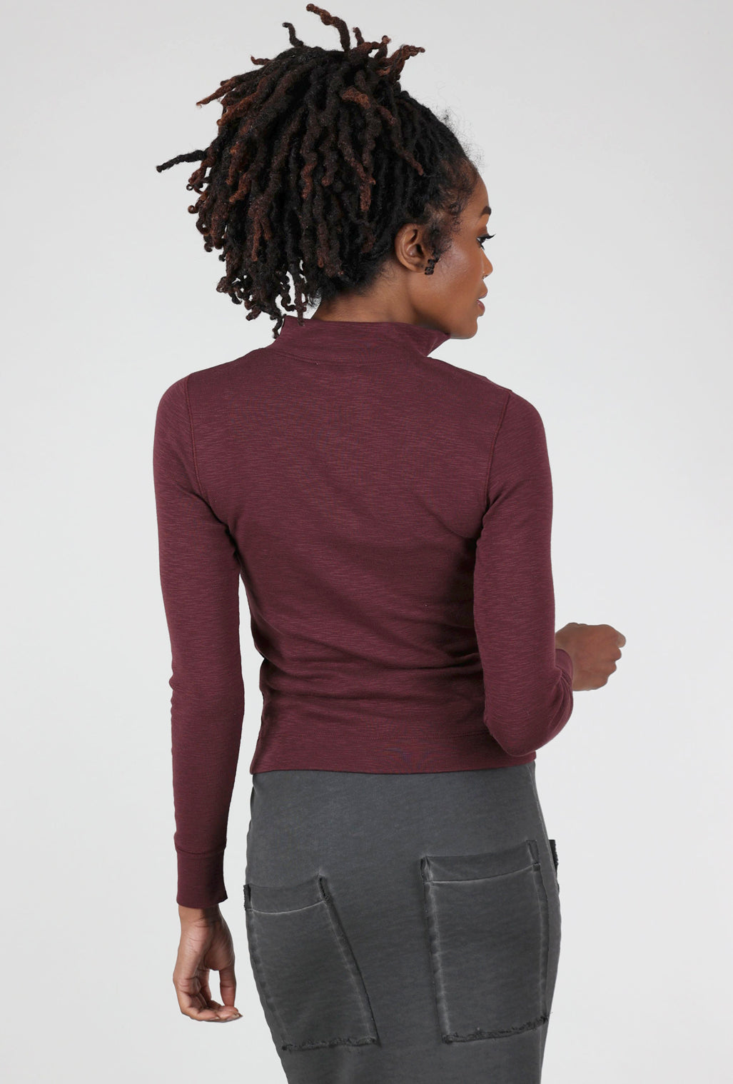 Lilla P Zip-Front Mock Neck Top, Wine