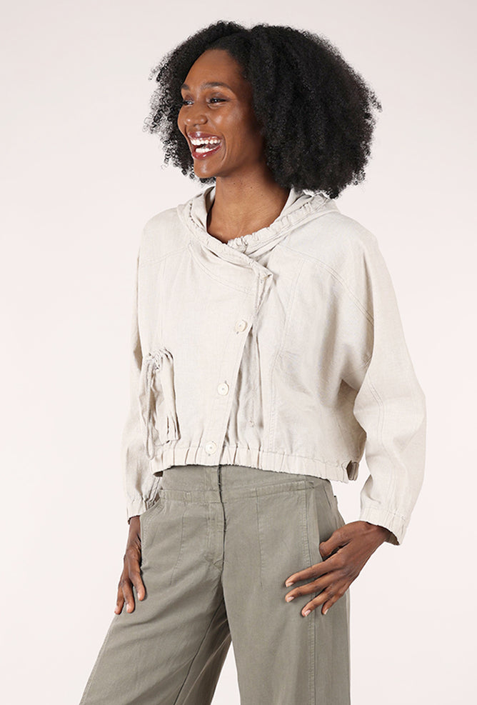 Cropped Cotton-Linen Hoodie, Natural