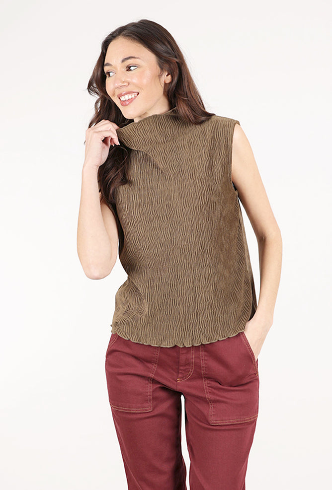 Grade & Gather Crinkled Velvet Mock Top, Dark Moss