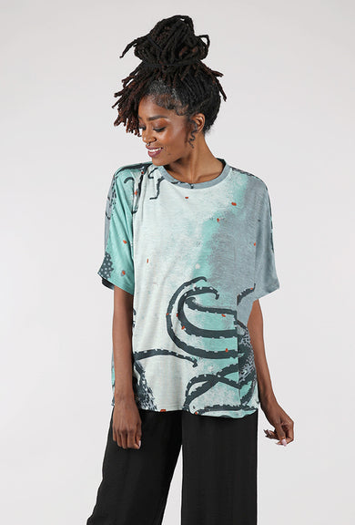 3 Potato 3P Print Dolman Tee, Aqua/Gray