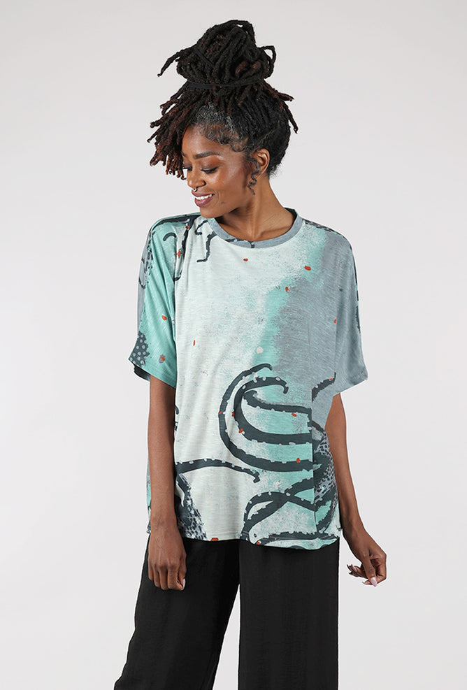 3 Potato 3P Print Dolman Tee, Aqua/Gray
