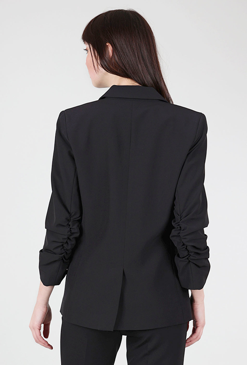 Estelle & Finn Crepe Ruched-Sleeve Blazer, Black