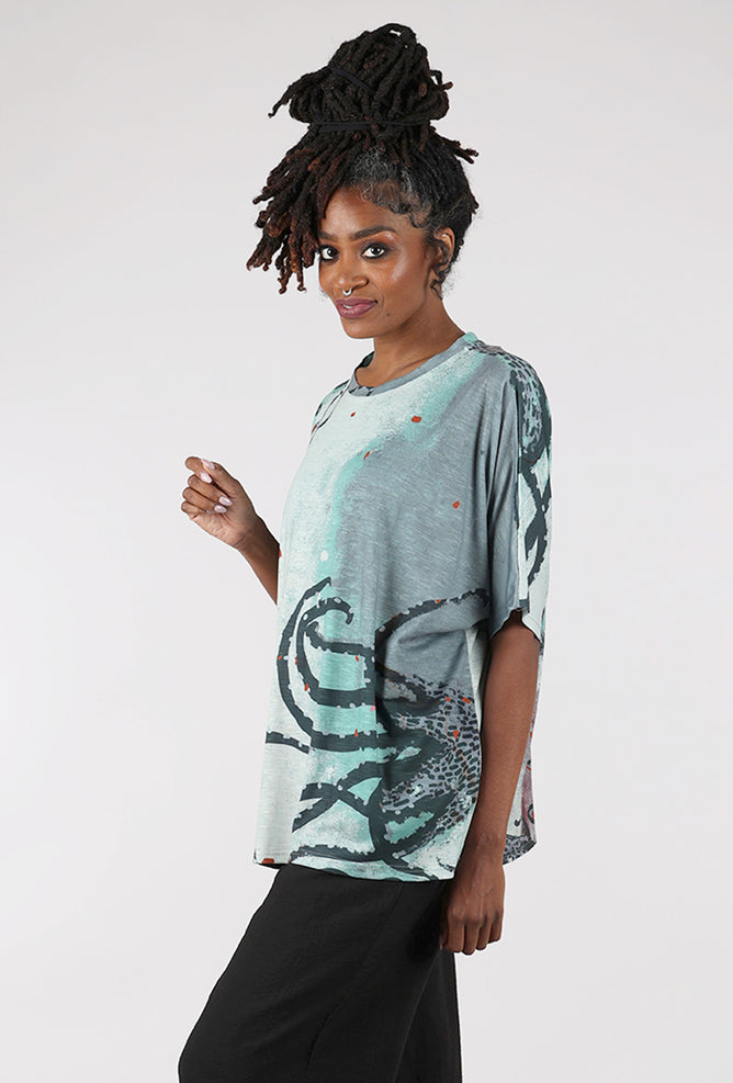 3 Potato 3P Print Dolman Tee, Aqua/Gray
