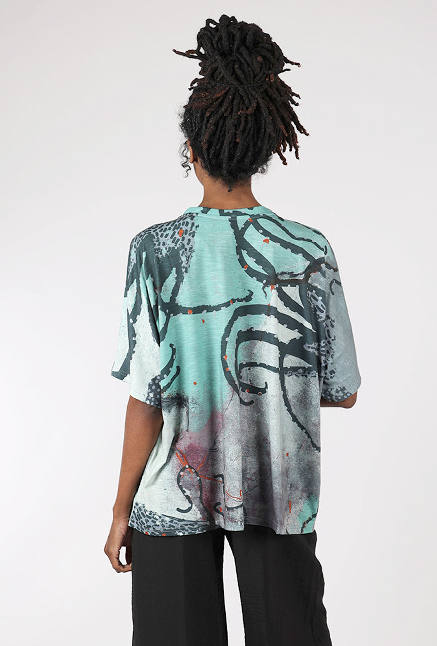 3 Potato 3P Print Dolman Tee, Aqua/Gray