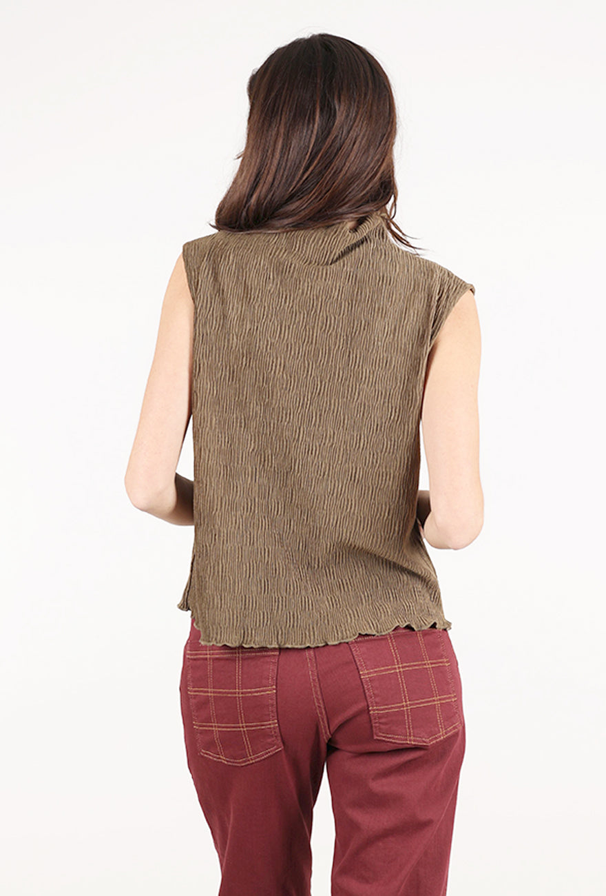 Grade & Gather Crinkled Velvet Mock Top, Dark Moss
