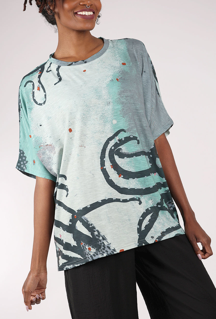 3 Potato 3P Print Dolman Tee, Aqua/Gray