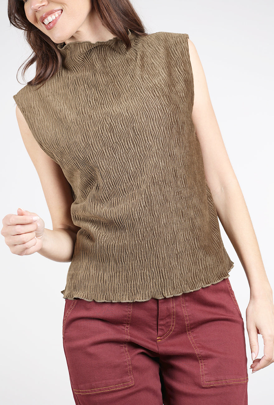 Grade & Gather Crinkled Velvet Mock Top, Dark Moss