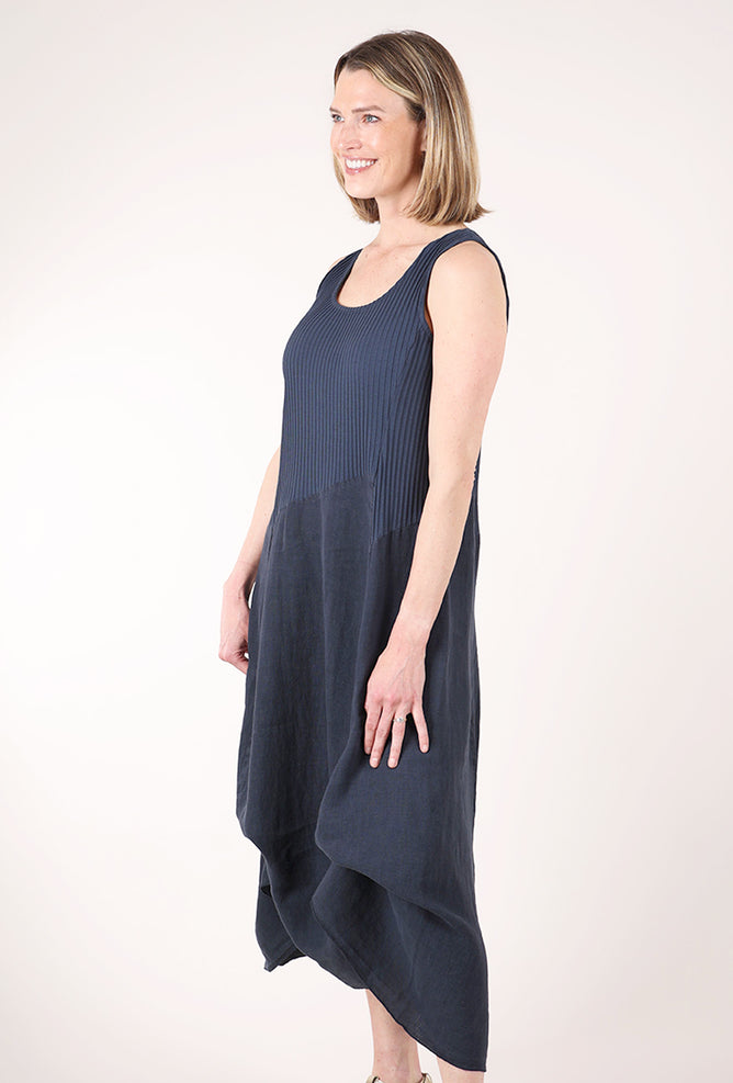 Fenini Linen-Jersey Tie-Up Dress, Ink