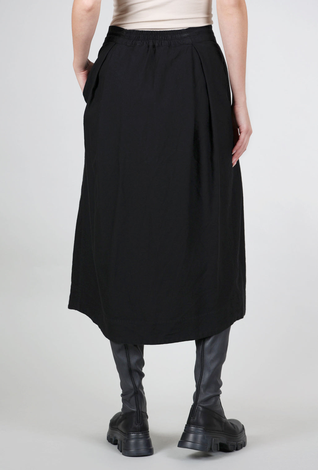 Baci Box Pleat Midi Skirt, Black