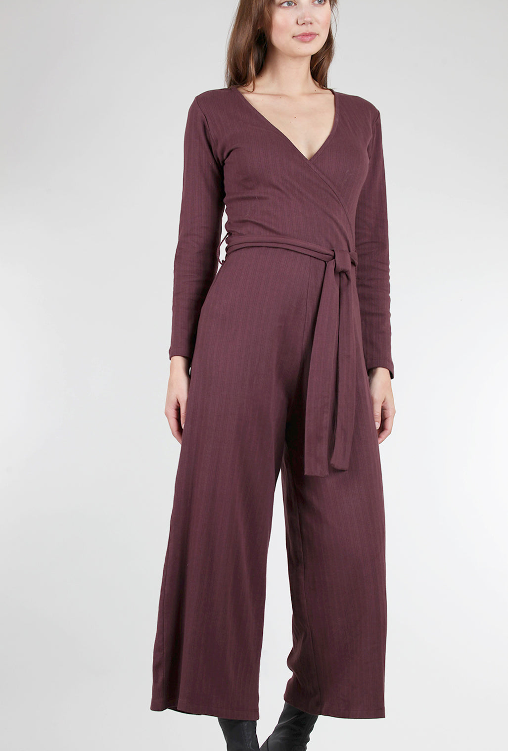 Mata Traders Rita Rib Knit Jumpsuit, Eggplant