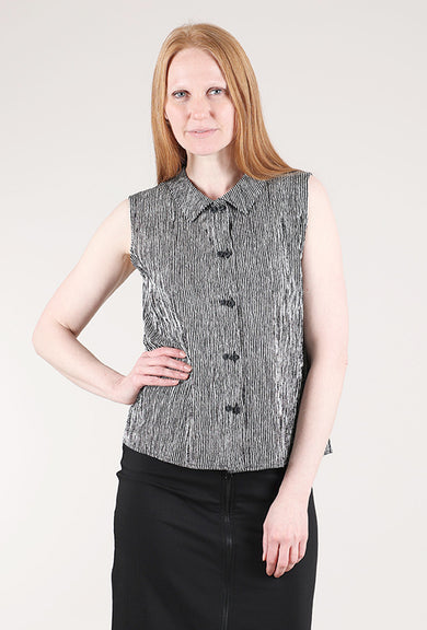 Niche Ridge Stripe S/L Twinbutton Top, Black/White